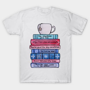 Watercolor Library Lovers Punny Books and Teacup T-Shirt